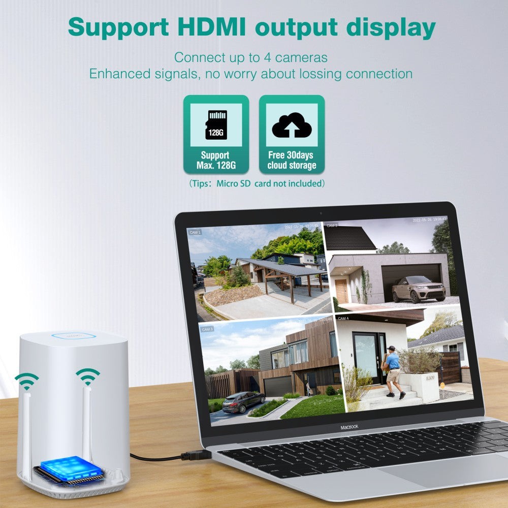 Wireless Security Camera System Outdoor Solar Battery Powered WiFi Motion Detect