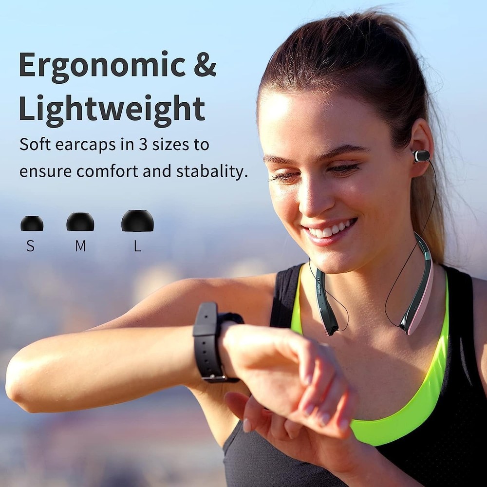 Foldable Bluetooth Headphones Wireless Neckband Headset with Retractable Earb...