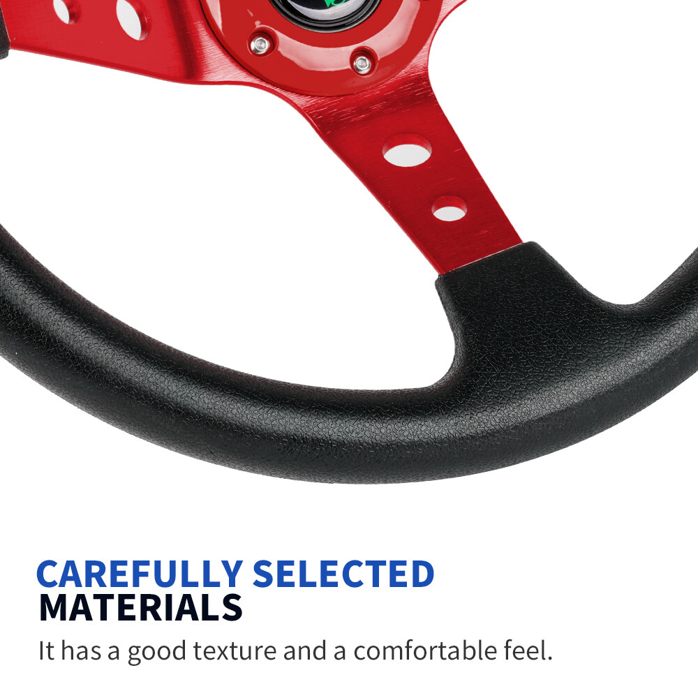 345mm Deep Dished Red Racing Steering Wheel with Ball Quick Release Adapter Kit