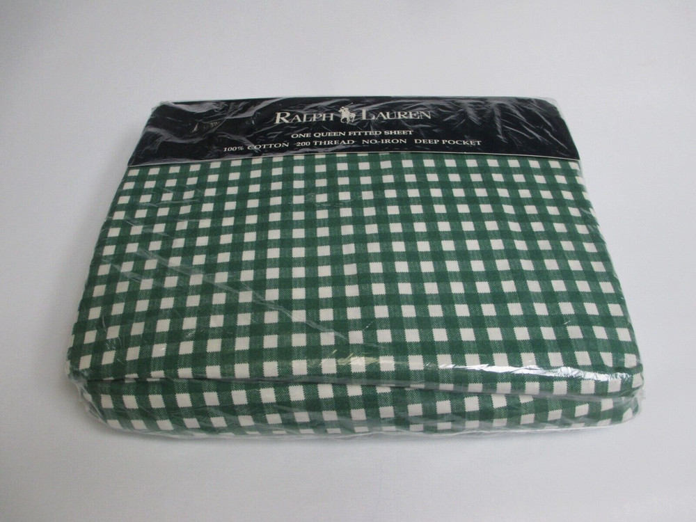 New Ralph Lauren Medium Gingham Forest Green Fitted Sheet - Queen
