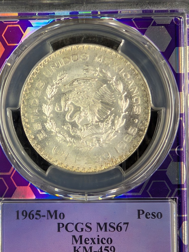 1965 Mo PCGS MS67 - MEXICO - Silver Un Peso - Slight Toning - Traderbea Core