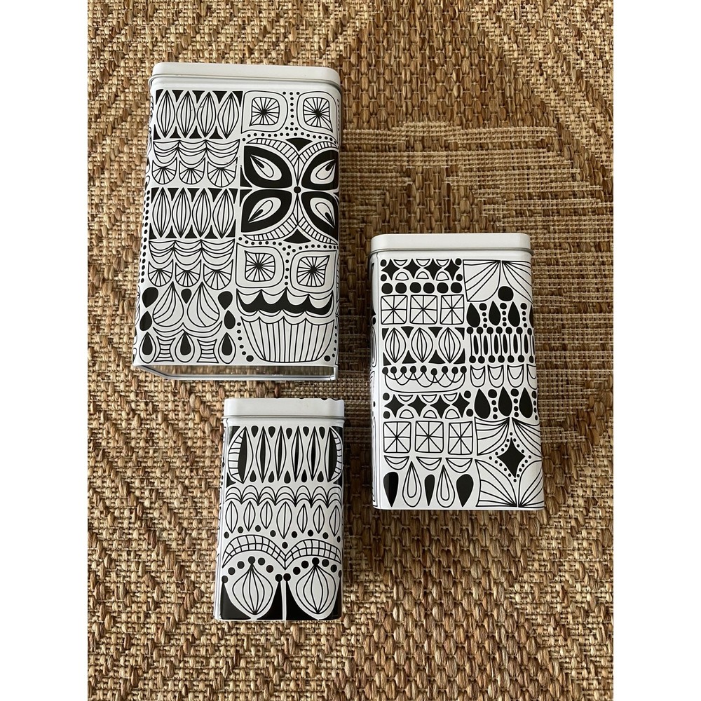 Set of 3 Ikea Black/White Scandi pattern Canisters nesting