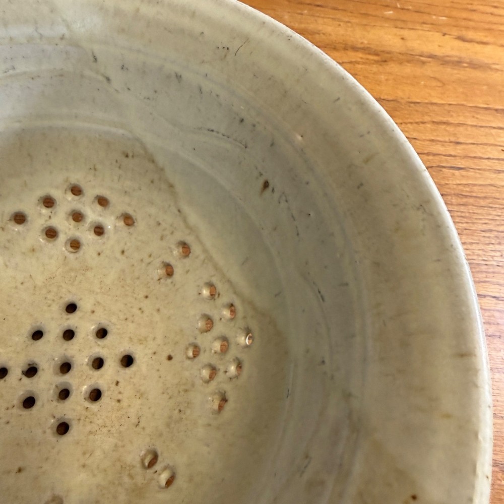 Vintage Stoneware Cheese Strainer Ceramic Glazed Primitive Kitchen Decor