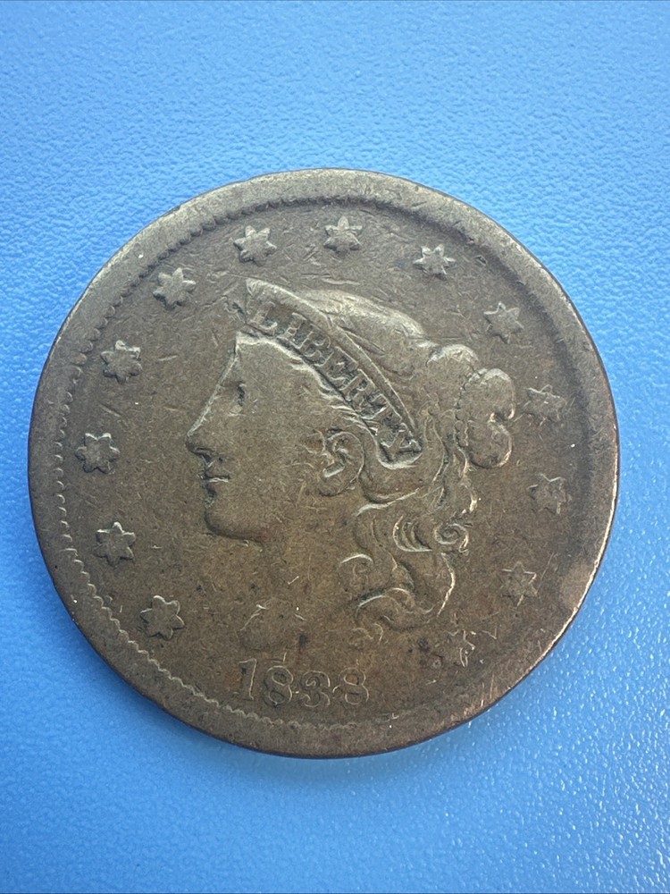 1838 Coronet Head Large Cent Choice Condition Authentic Us Type 💥 Coin (B473)