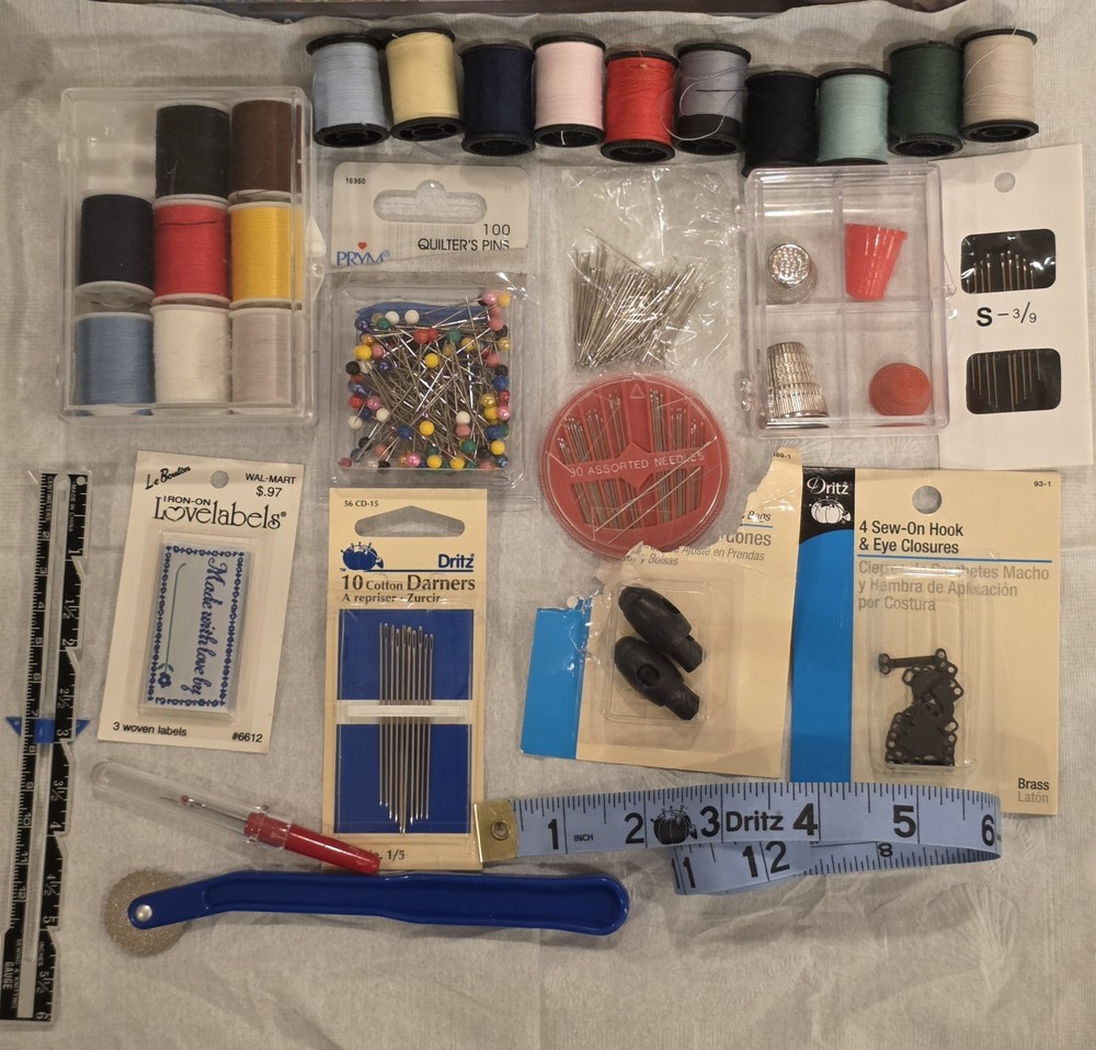 Mixed lot sewing notions beginner Dritz misc supplies thread pins needles