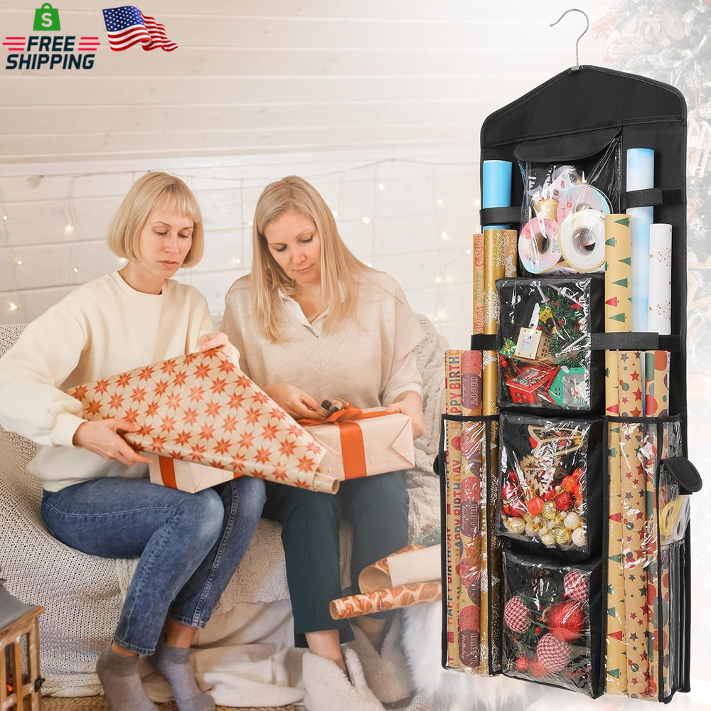 Wrapping Paper Storage, Gift Wrap Organizer Holder Double-Sided Hanging Gift Bag