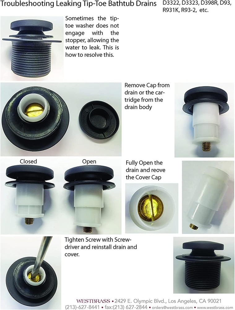 Westbrass Universal Fine or Coarse Thread Replacement Tip-Toe Strainer Drain