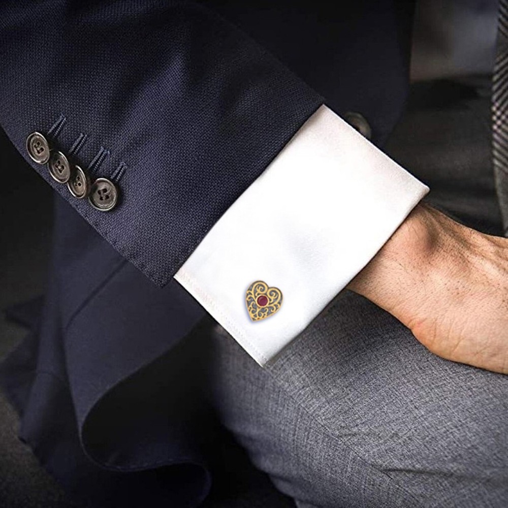 Ruby 14K Gold Plated Art Deco Enameled Cufflinks