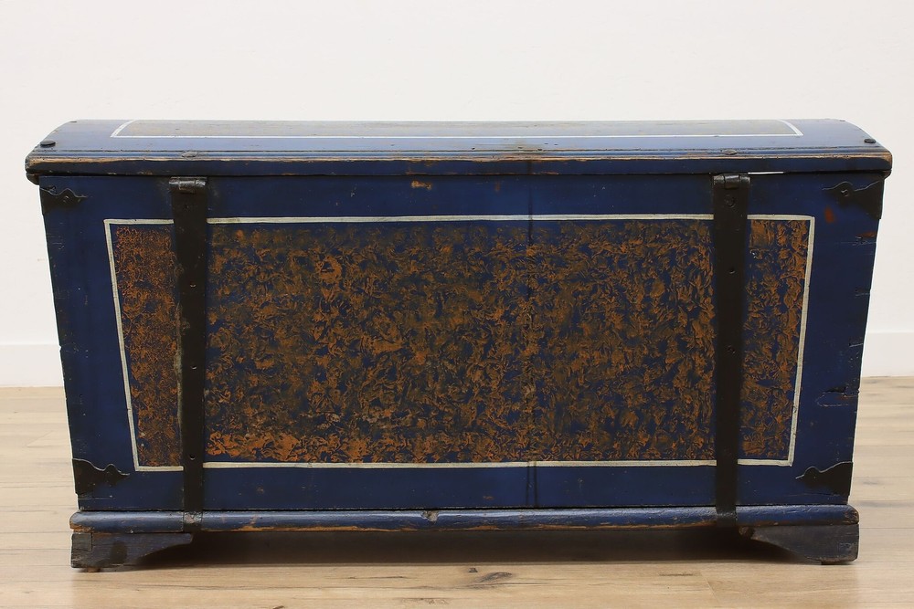 Norwegian Antique 1850s Painted Blue Immigrant Trunk #51748