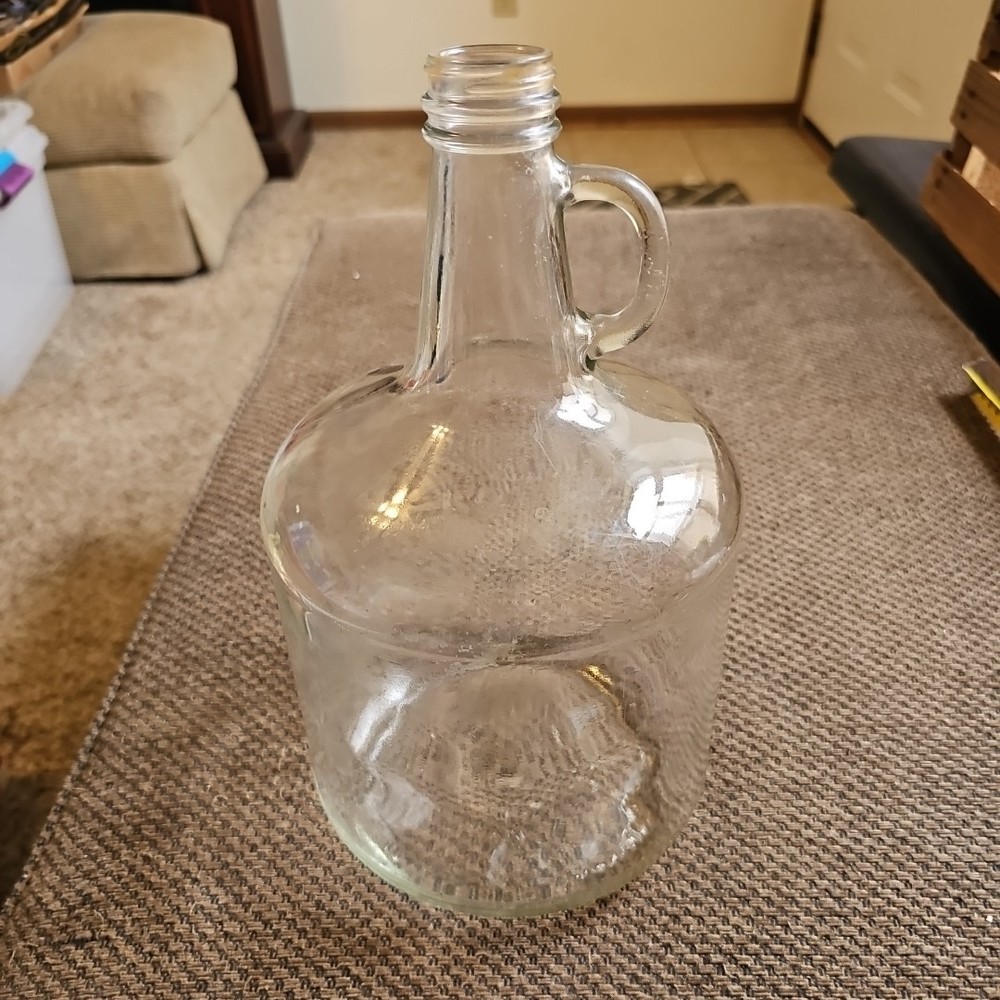 Vintage Finger Loop Clear Glass Jug Empty, One Gallon Jar No Cap
