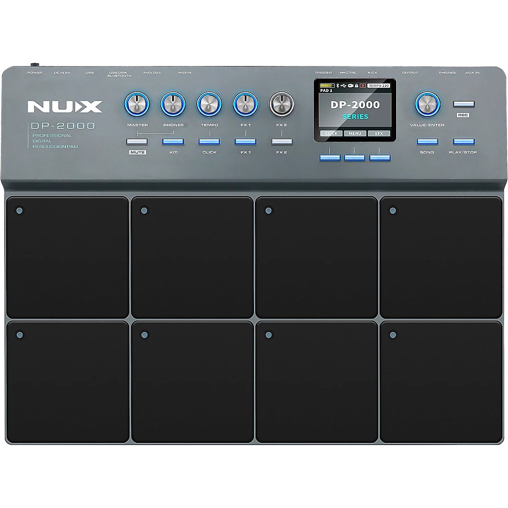 NUX DP-2000 Digital Percussion Pad w/8 Velocity Sensitive Pads/FX/Bluetooth Blk