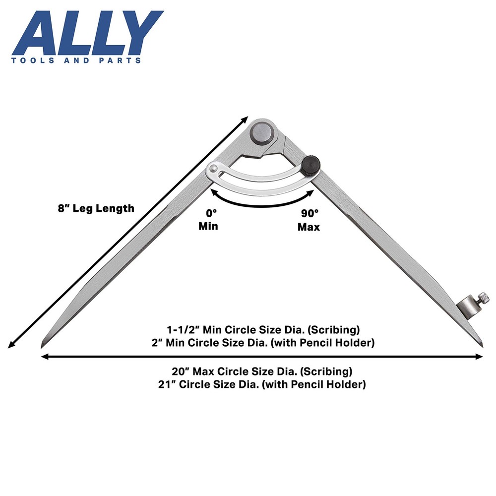 ALLY Tools 8 Inch Precision Locking Wing Divider/Woodworking Compass with Pen...