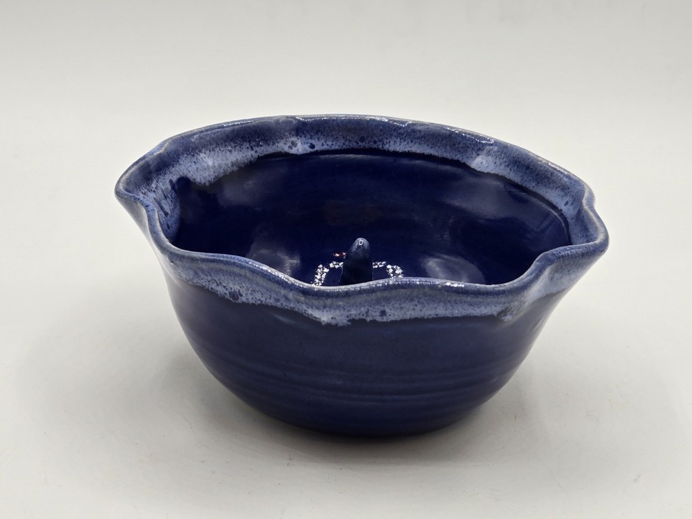 Apple Baker John Garrou Pottery Blue Ruffled Edges Central Core