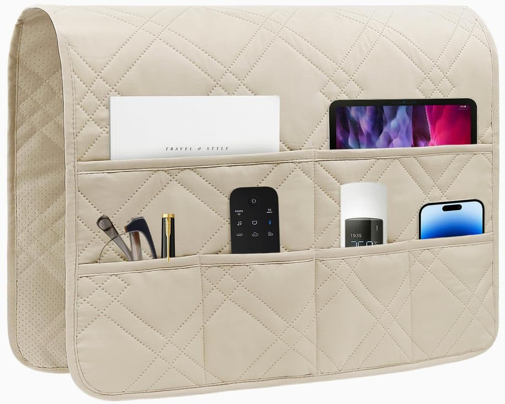 Couch Armrest Organizer Remote Control Holder Bedside Caddy with 6 Pockets, Non-