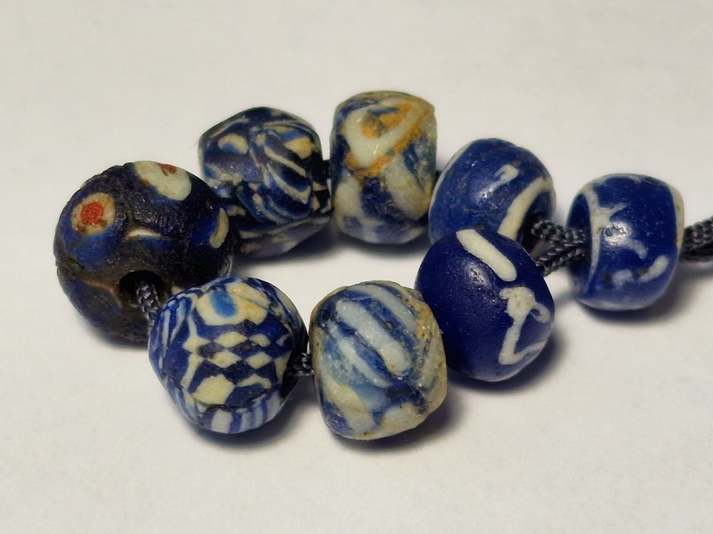 8 ANCIENT RARE BLUE MOSAIC GLASS BEADS