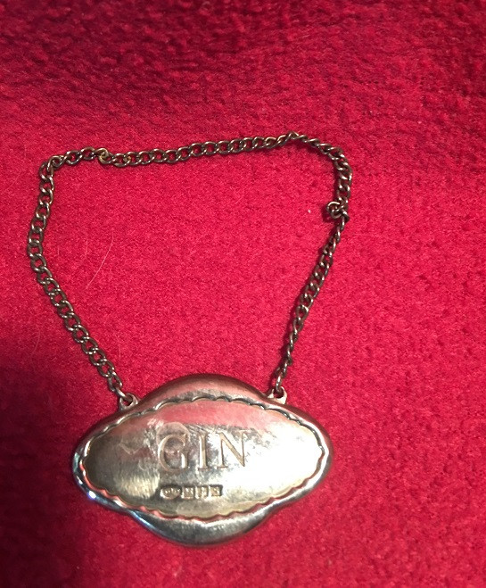 Vintage Pottery Barn  Sterling Decanter Tag "GIN"