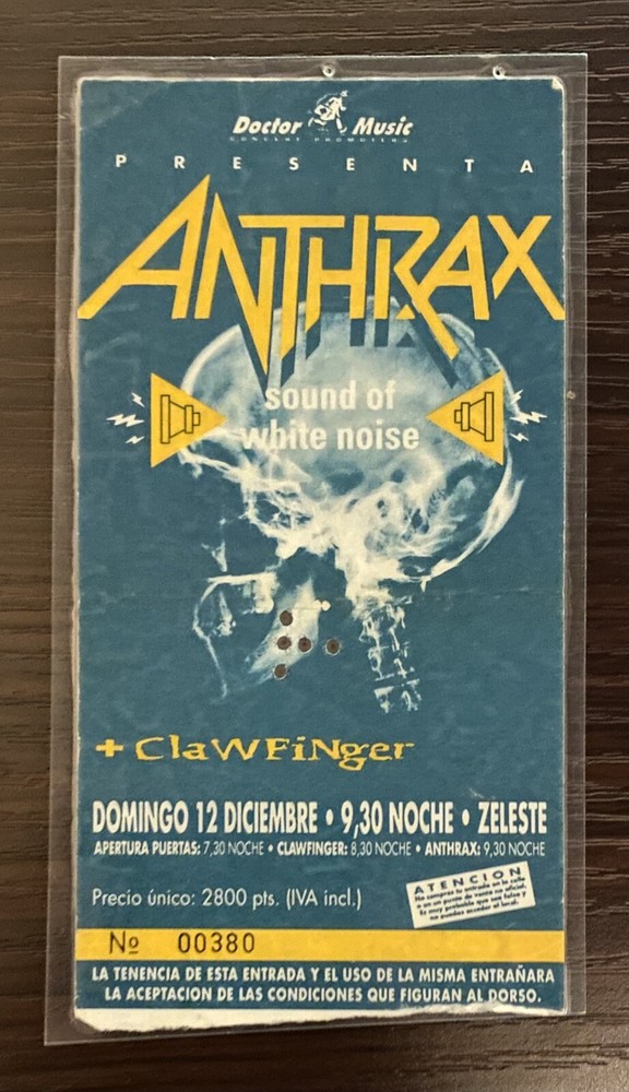 1993 Anthrax Concert Ticket Clawfinger Laminated