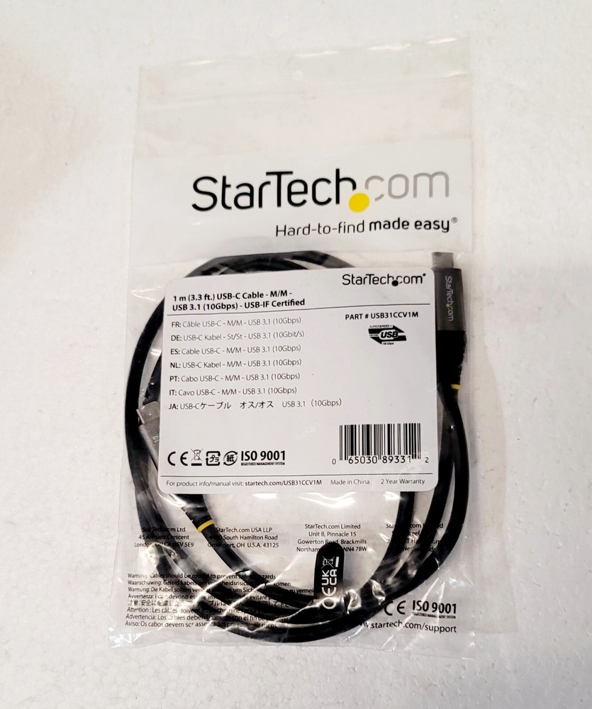 StarTech.com 3.3' Display Port Cable Gray/Black, USB type C,  M/M (USB31CCV1M)