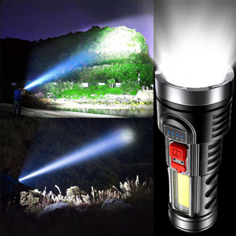 4 Modes Rechargeable Flashlight Super Bright Multi-function Camping COB Torch