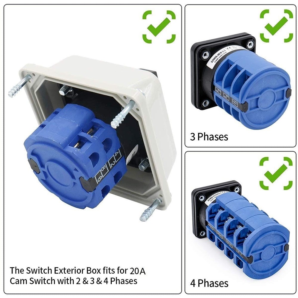 Universal Rotary Changeover Switch 660V 20A 3-Position 2-Phase Plastic