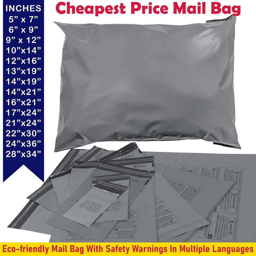 A2Z Eco-Friendly Grey Poly Mail Bag Self Seal Postal Packaging EU Safety Warning