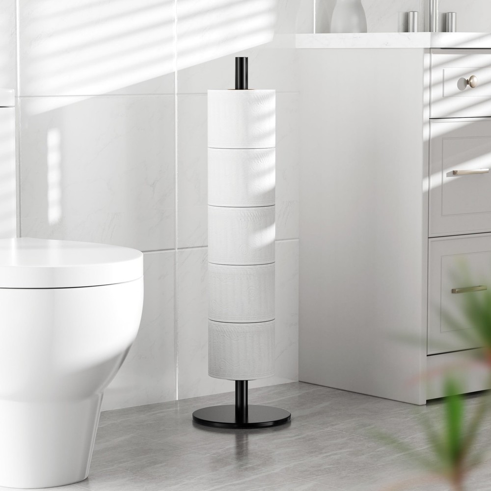 Black Toilet Paper Holder Stand for Spare Rolls Storage, Matte