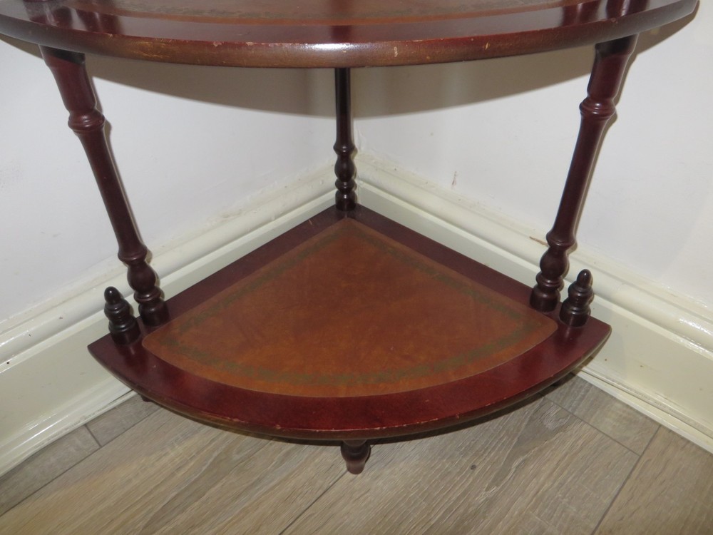 ANTIQUE CORNER UNIT WITH LEATHER SHELFS