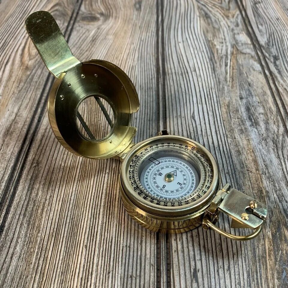 Vintage Victorian Solid Brass WWII Military Pocket Compass Gift