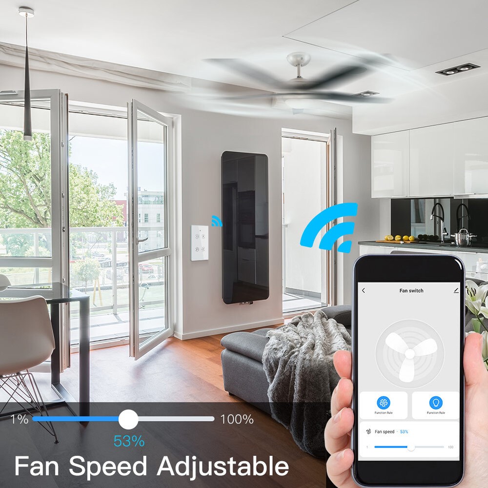 MOES Smart Ceiling Fan Light Switch WiFi RF Wall Touch Panel Alexa Google APP