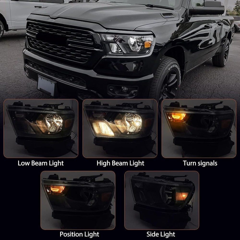 Halogen Headlights Assembly Compatible with Dodge Ram 1500 2019-2022 Replacement