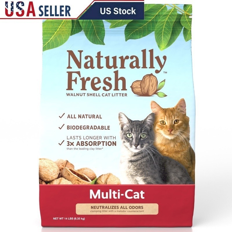 Eco-Friendly Multi-Cat Litter 14lb Natural Walnut Shell Odor Control Dust Free