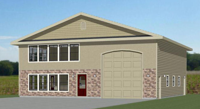44x48 House with 1-RV Garage - PDF FloorPlan - 1,574 sqft - Model 3D