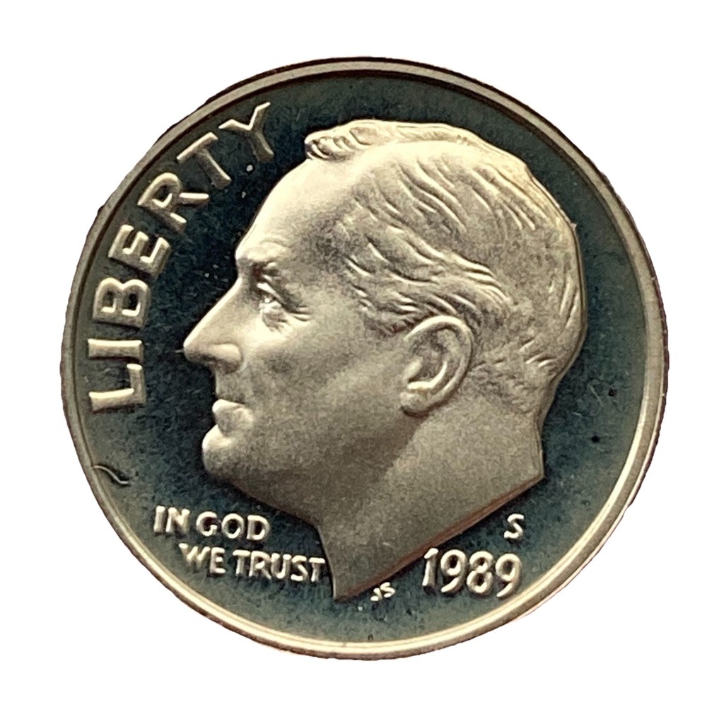 1989-S UNC Proof Type Roosevelt 10 Cent Coin.