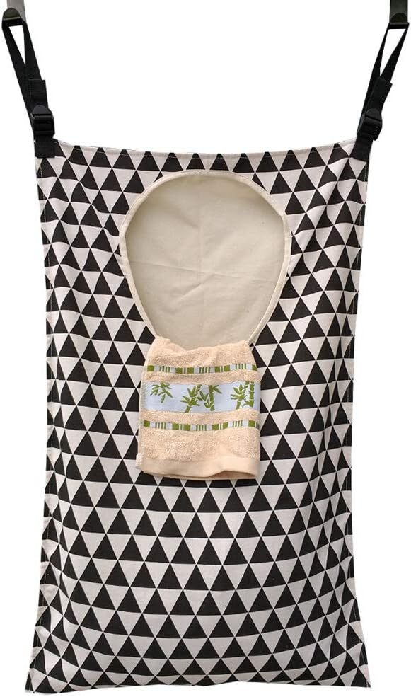 Adjustable Space Saving Door Hanging Laundry Hamper Bag with White and Black