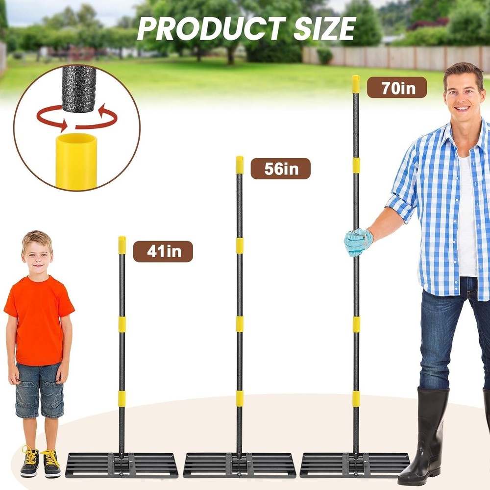 30"x10" Lawn Leveling Rake 6FT Adjustable Foldable Plate Heavy Duty