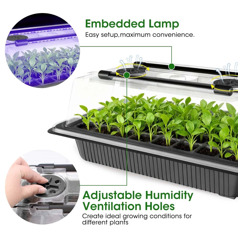 80-Cell Seed Starter Tray with Grow Light, 2-Pack Adjustable Brightness Seed ...