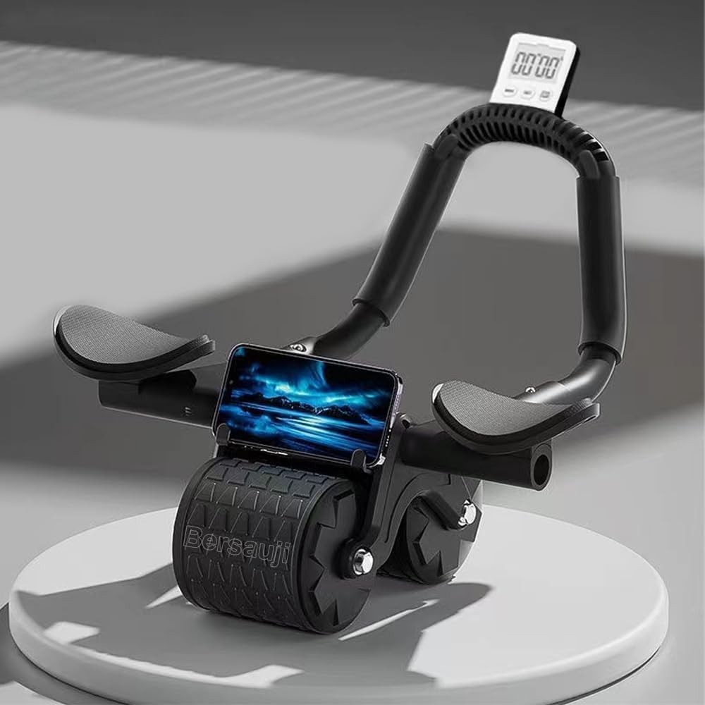 2025 New Ab Roller Wheel with Timer & Knee Mat,Automatic Rebound Black