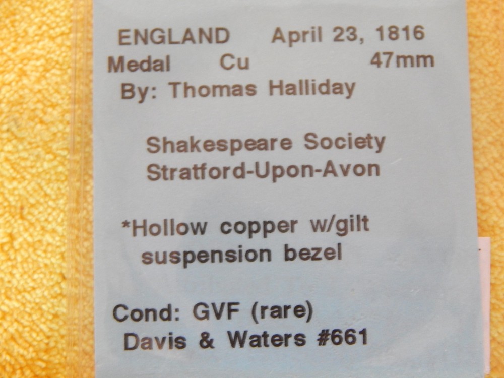 1816 Bronze Medallion Shakespeare