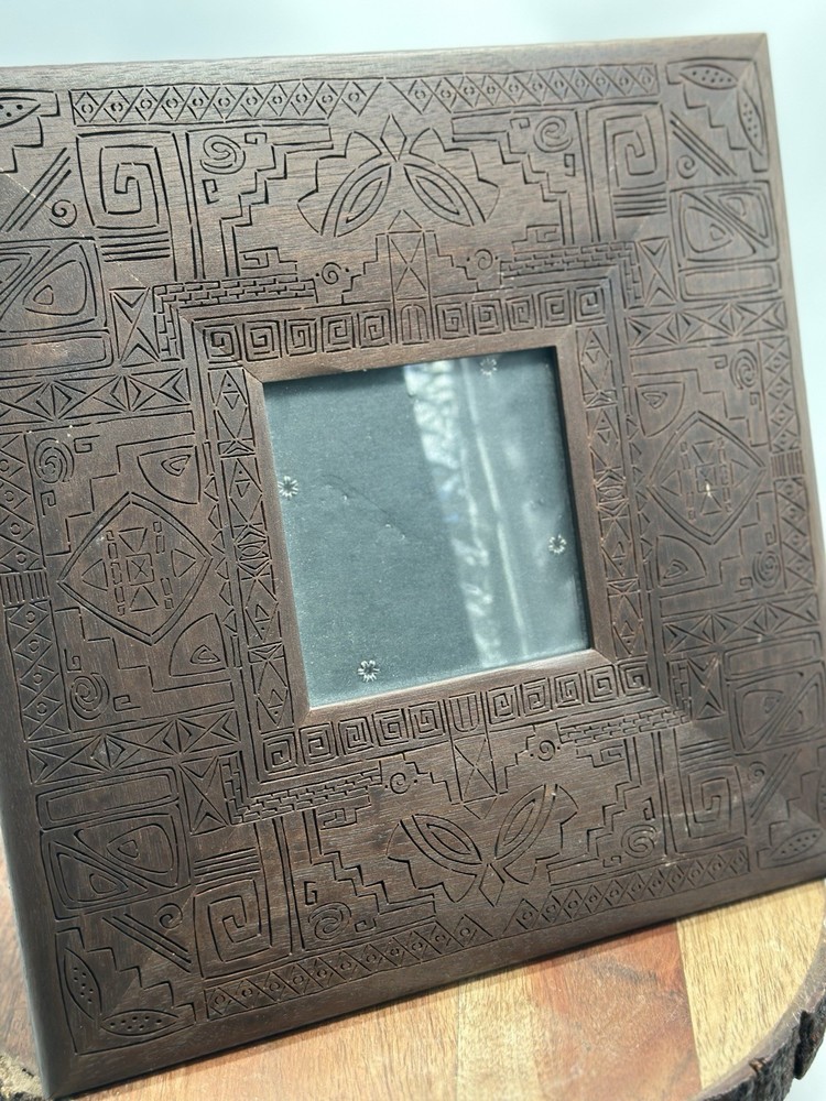Amerigo By Lasercraft 9” Square Frame Rustic Solid Wood Engraved Abstract