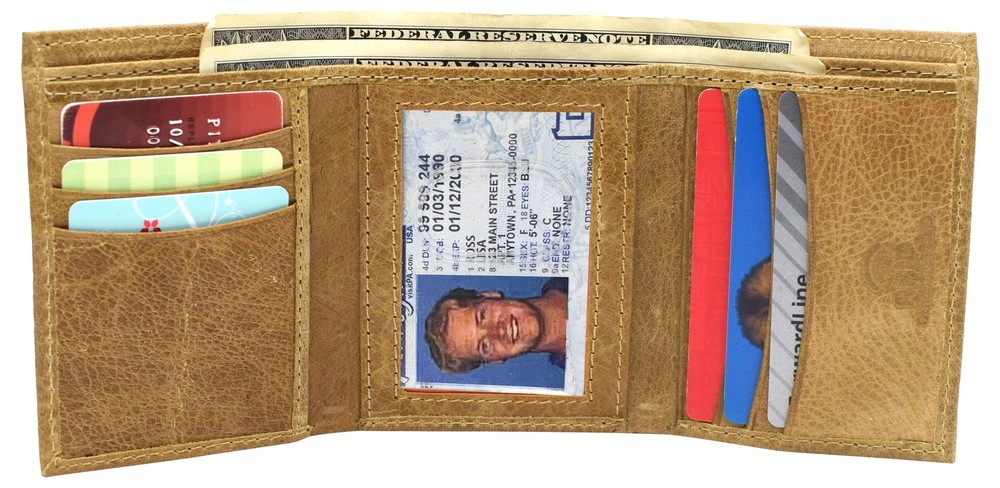 RFID Blocking Hunter Tan Vintage Distressed Leather Trifold Wallet