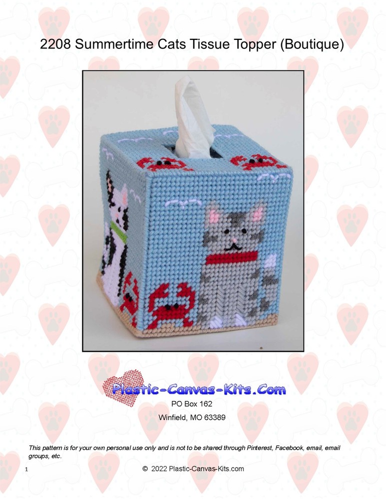 Summertime Cats Tissue Topper-Plastic Canvas Pattern or Kit