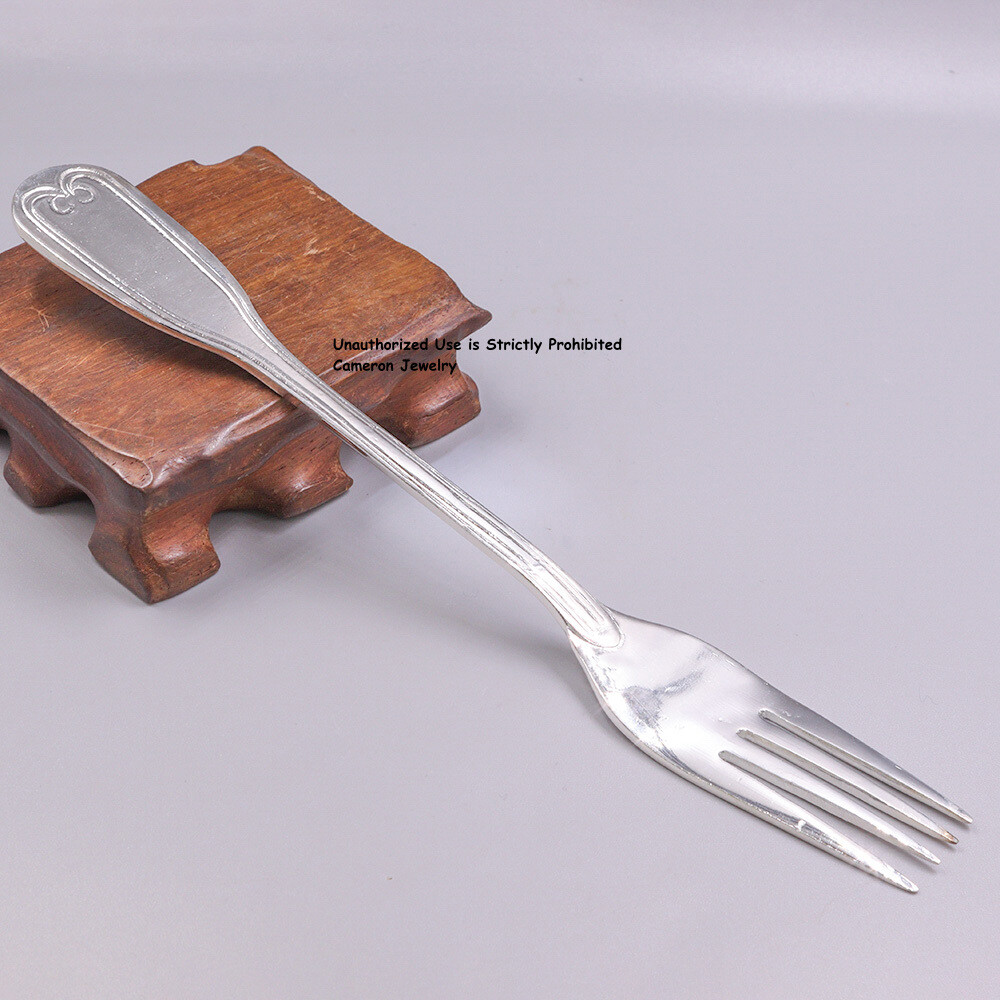 Solid S999 Fine Silver 999 Four Teeth Ruyi Dinnerware Fruit Fork 69-70g 7.8inch