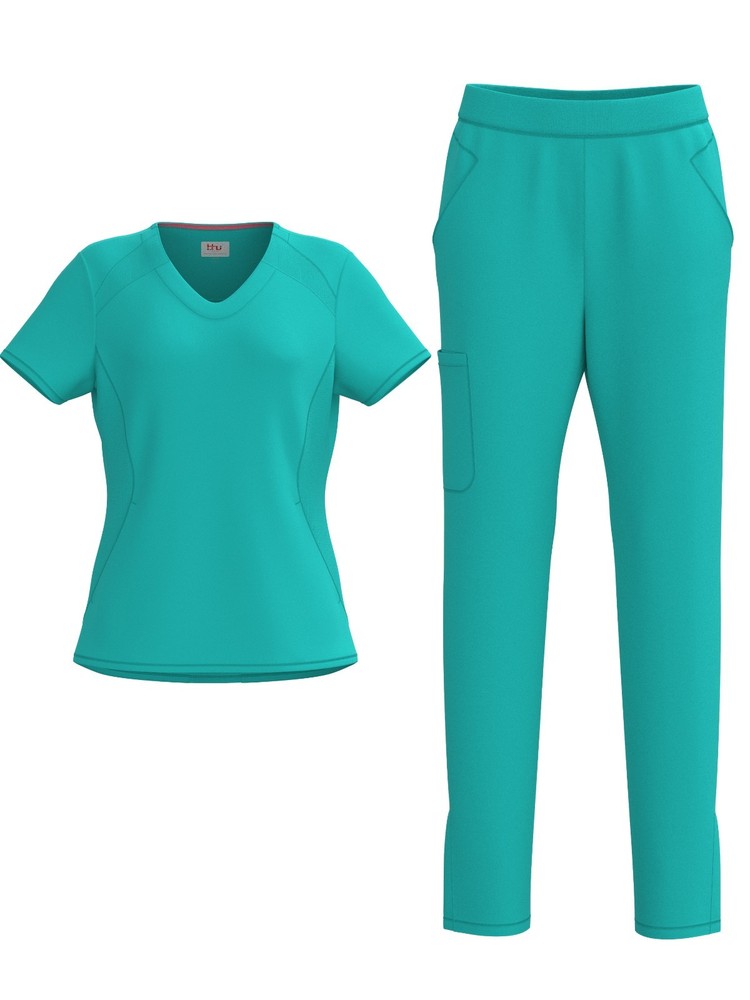 Women's 4 Way STRETCH Panel Side Top with Slit Zipper Scrub Pants