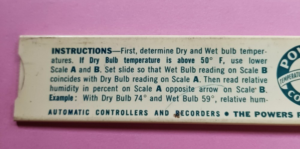 Powers Psychrometric Slide Rule - Vintage Plastic