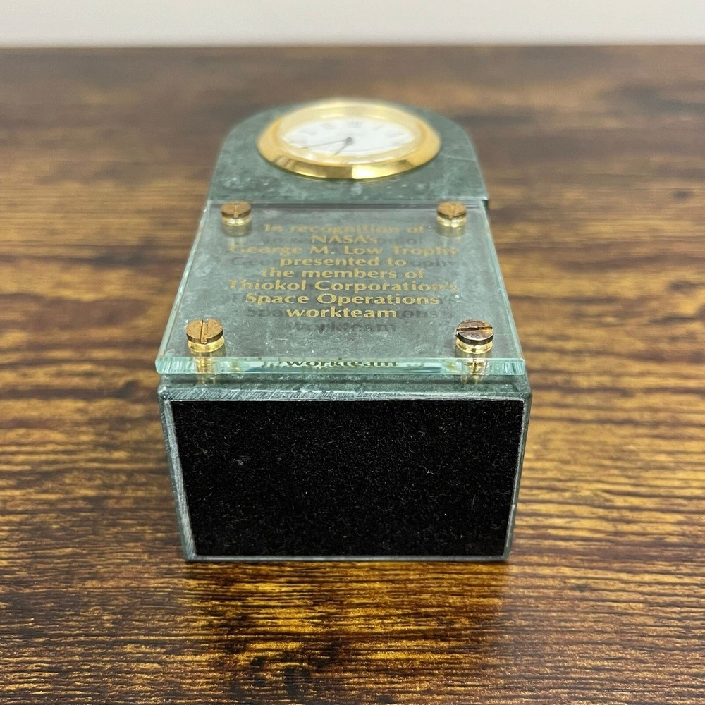 George M. Low Trophy Nasa Thiokol Space Marble Clock Space Operations Program VG