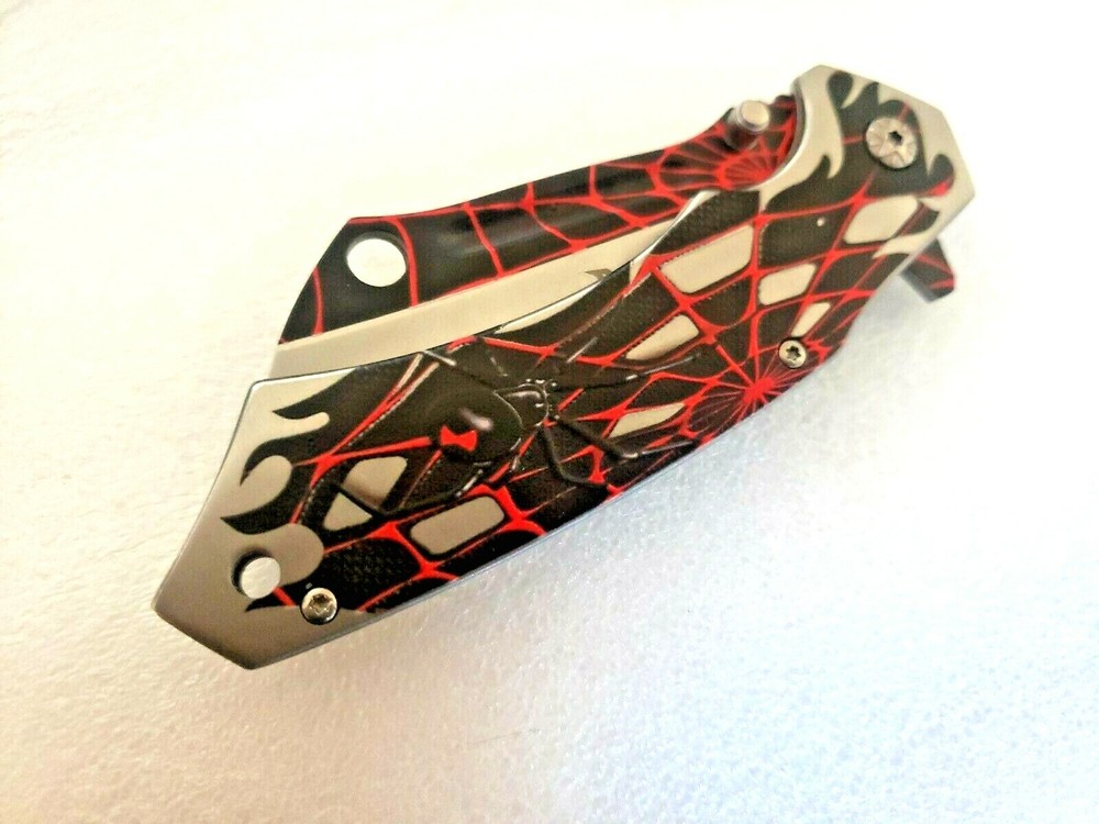 Spider Web Sheepsfoot Spring Assisted Pocket Knife Frame Lock Tip Up Carry