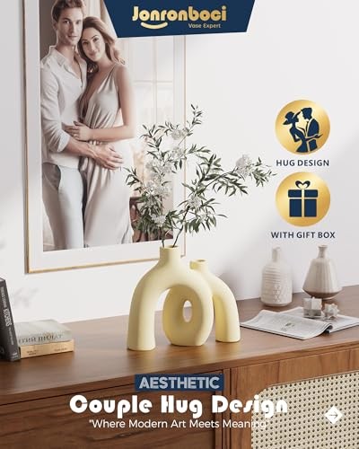 Hug Donut Decorative Vase Set - Beige Matte Ceramic Boho Home Decor
