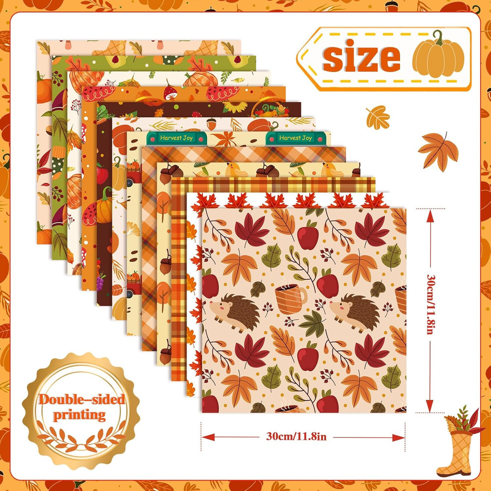 24 Sheets Fall Scrapbook Paper 12X12 Double Sided Autumn Pattern Paper Cardst...