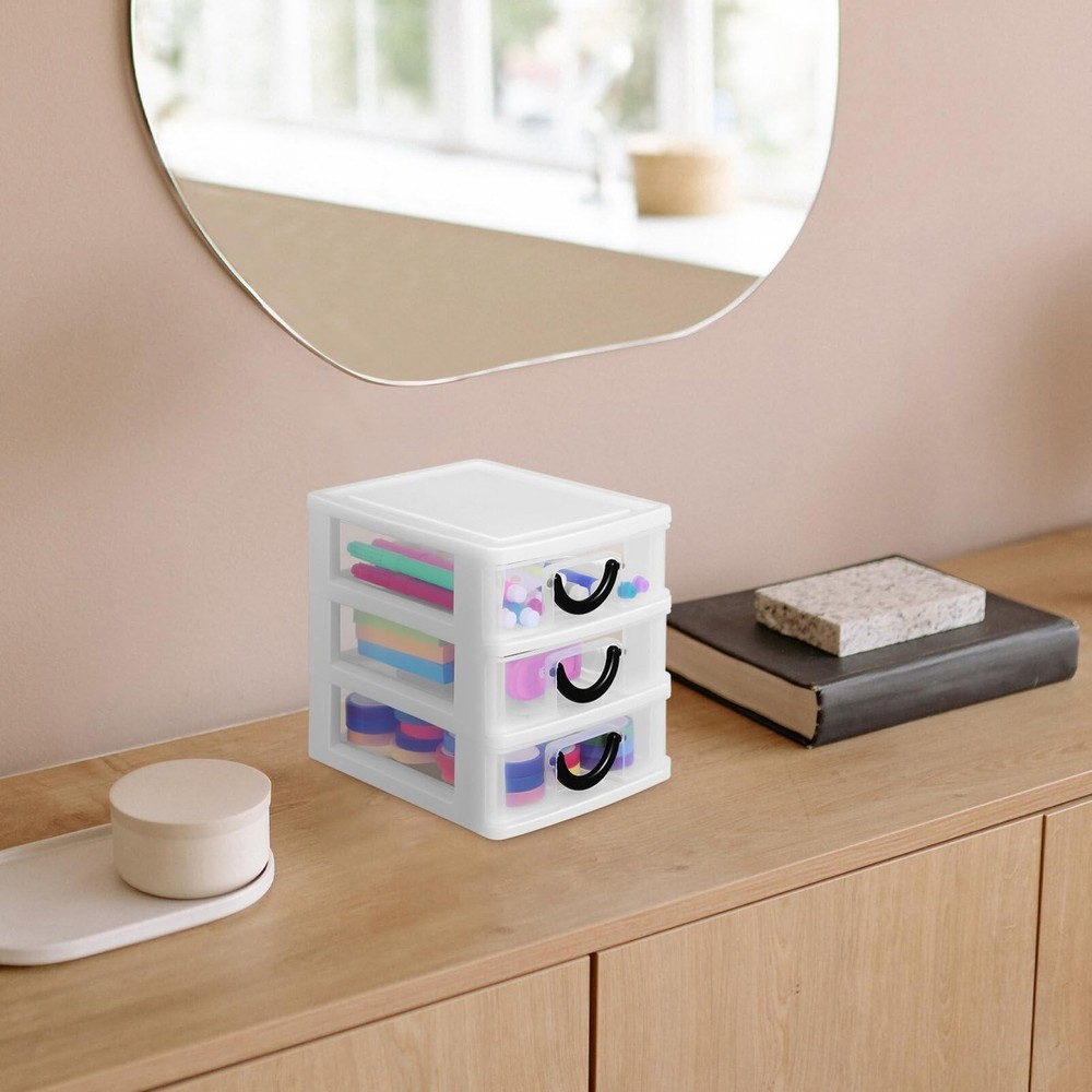 Small Drawer Organizer 3-Drawer Desktop Organizer Plastic Stackable Storage D...