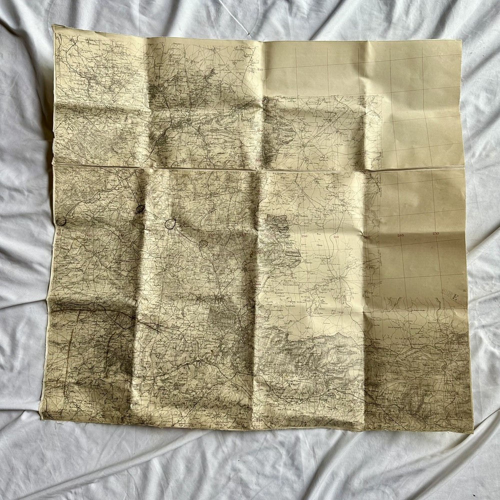 WWII Aviator Escape Fabric Map NE France W/ Checkpoints & Front Drawn